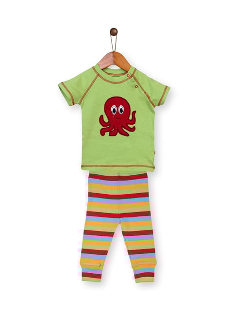 Buy Nino Bambino Kids Green Striped T-Shirt with Pants for Boys