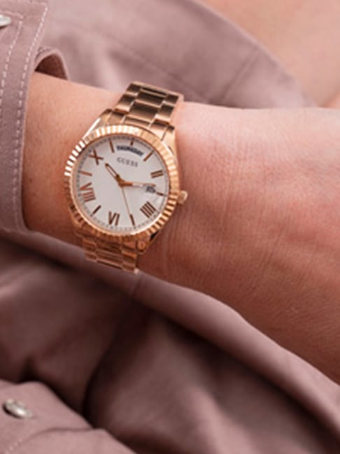 GUESS LUNA Women Round Rose Gold Tone Dial Analog Watch GW0308L3