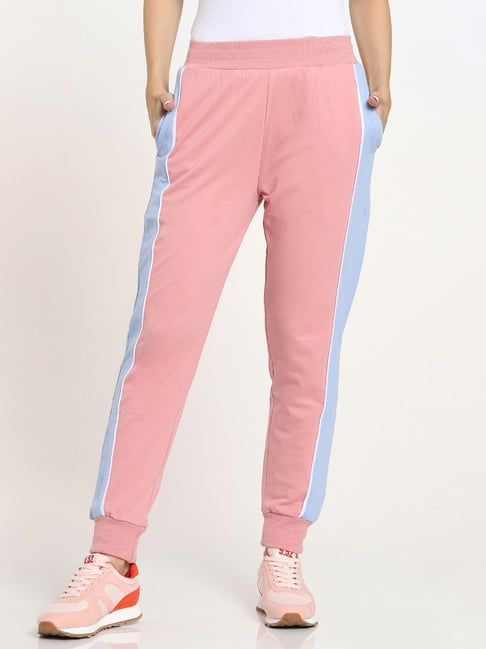 Bewakoof Dusty Pink & Blue Regular Fit Joggers