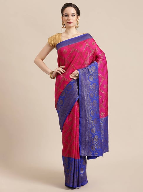 Banarasi Silk Works Magenta Woven Saree with Blouse Price in India