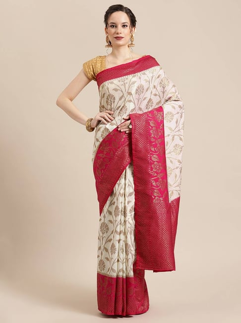 Banarasi Silk Works Beige Woven Saree with Blouse Price in India