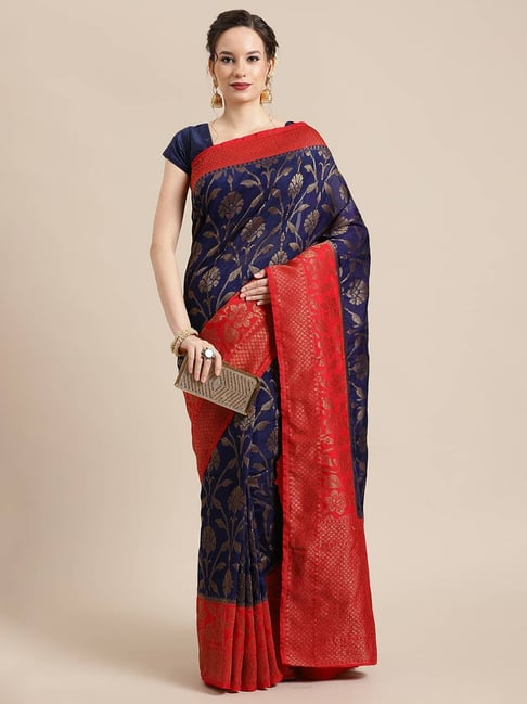 Banarasi Silk Works Blue Woven Saree with Blouse Price in India