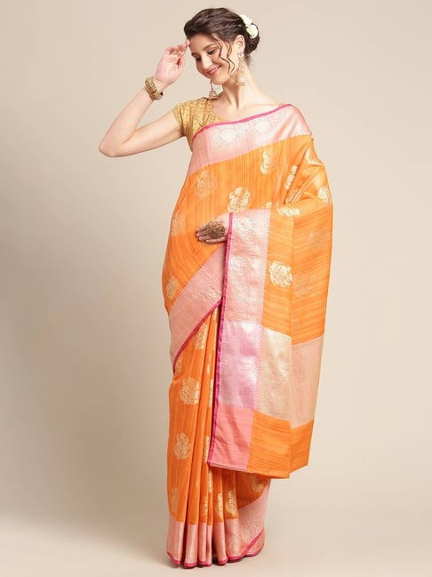 Banarasi Silk Works Brown Woven Saree with Blouse Price in India