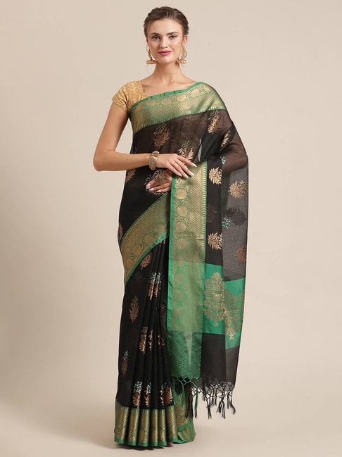 Banarasi Silk Works Black Woven Saree with Blouse Price in India