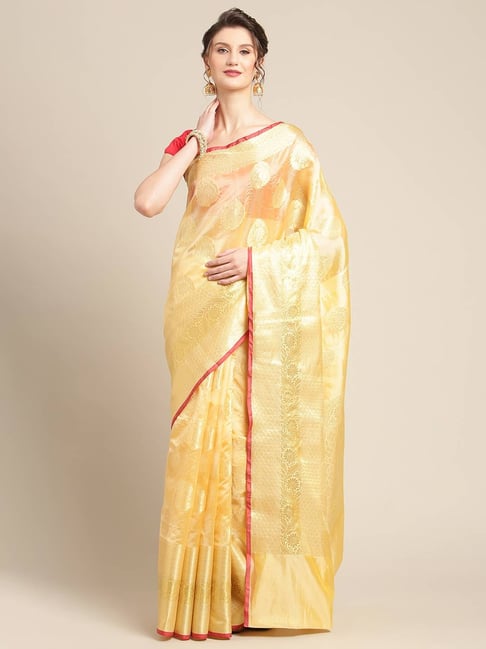 Banarasi Silk Works Peach Woven Saree with Blouse-picture-33