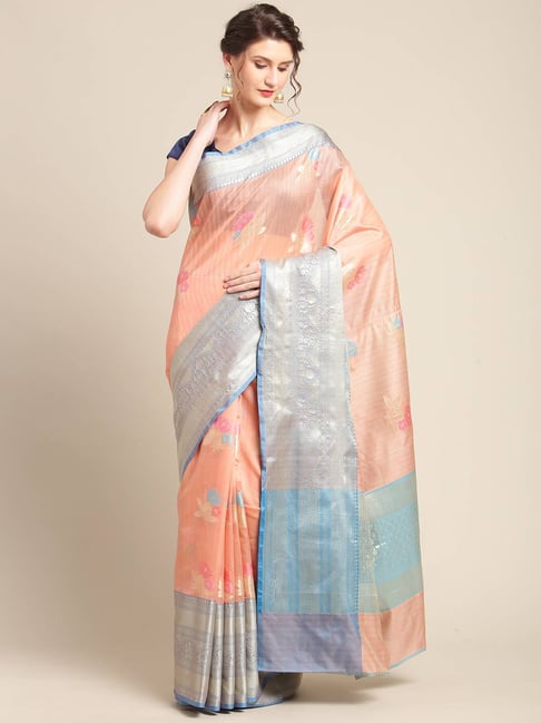 Banarasi Silk Works Peach Woven Saree with Blouse-picture-32