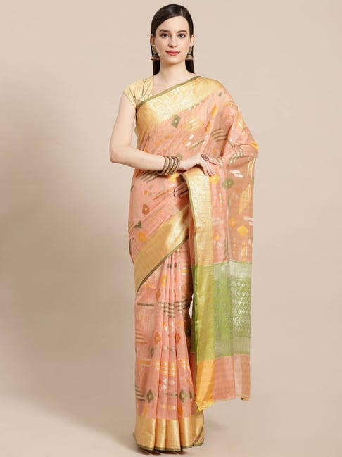 Banarasi Silk Works Peach Woven Saree with Blouse-picture-28