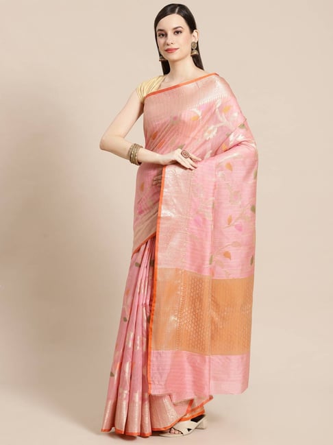 Banarasi Silk Works Peach Woven Saree with Blouse-picture-36
