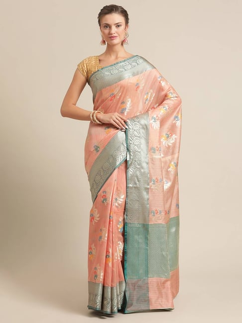 Sajna Bridal Wear Designer on Instagram: “Peach saree paired with blue hand  embroidered blouse as a contrast combi… | Peach saree, Saree, Bridal sarees  south indian