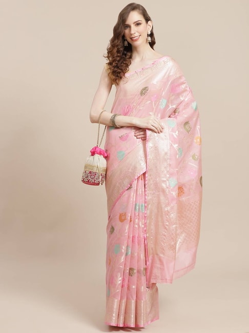 Banarasi Silk Works Pink Woven Saree with Blouse Price in India