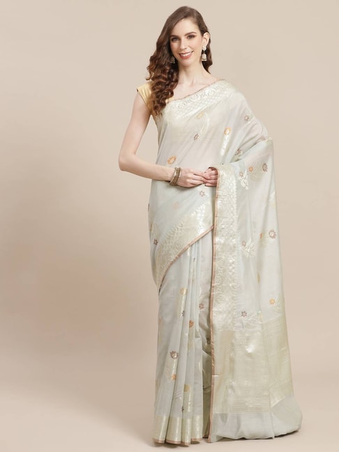 Banarasi Silk Works Grey Woven Saree with Blouse Price in India