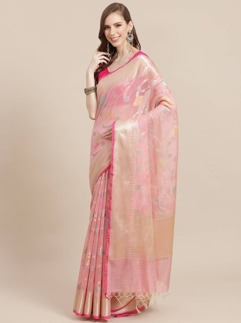 Banarasi Silk Works Pink Woven Saree with Blouse Price in India
