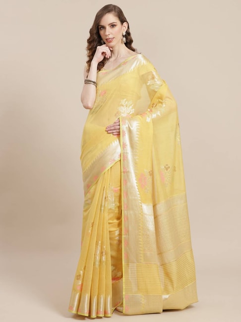 Banarasi Silk Works Gold Woven Saree with Blouse Price in India