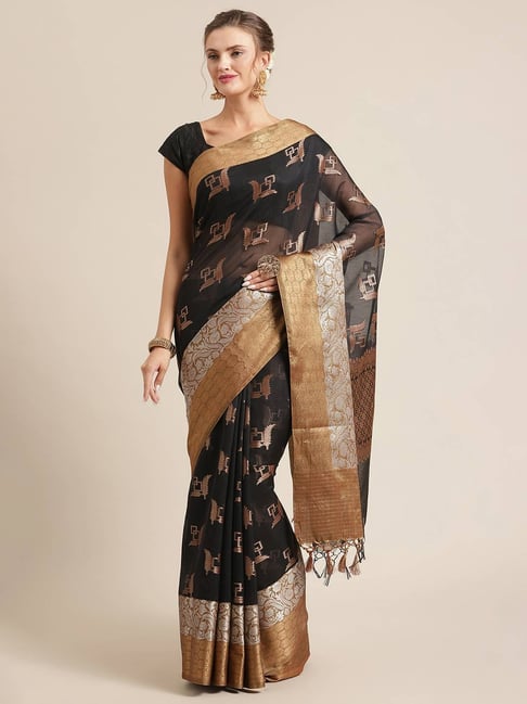 Banarasi Silk Works black Woven Saree with Blouse Price in India