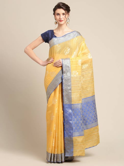 Banarasi Silk Works Gold Woven Saree with Blouse Price in India