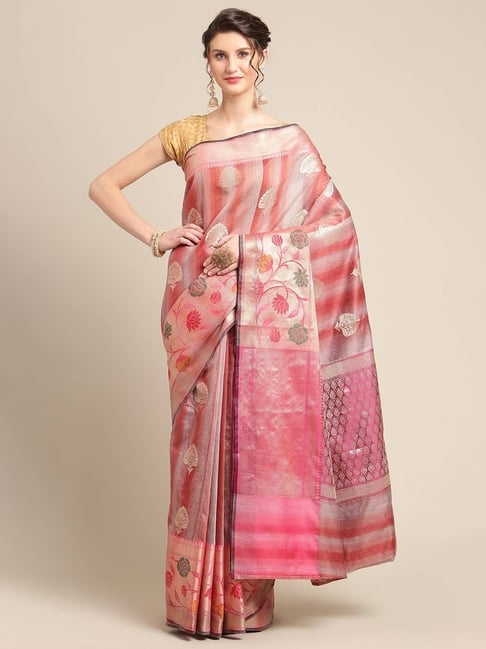 Banarasi Silk Works Maroon Woven Saree with Blouse Price in India