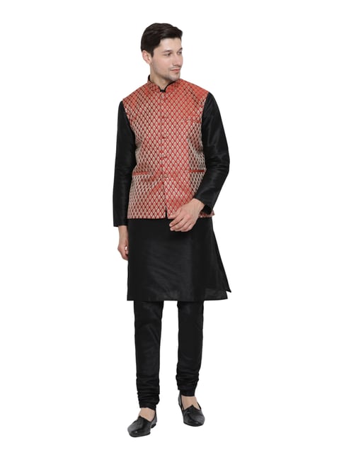 Black kurta shop and red jacket