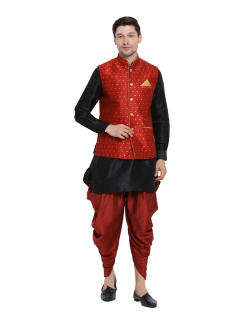 Black kurta shop with red jacket