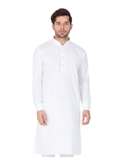 VASTRAMAY White Cotton Straight Fit Kurta Churidar Set