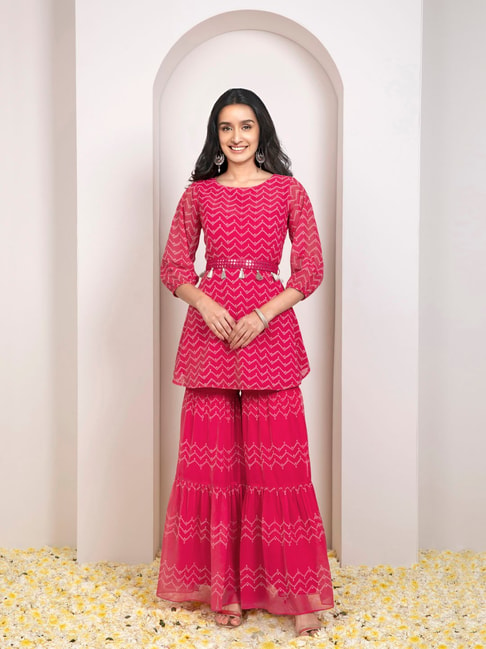 Shraddha Kapoor X Indya Hot Pink Bandhej Belted Short Tunic Price in India