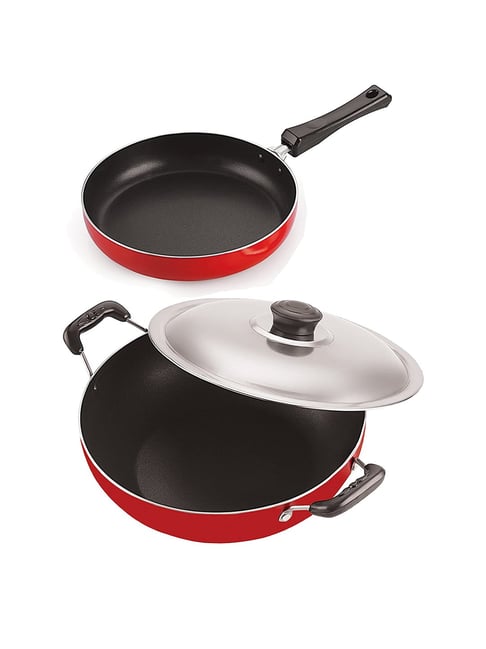 Nirlon Non-Stick Red Aluminium Base Fry Pan & Deep Kadhai Combo set - (2.6mm)