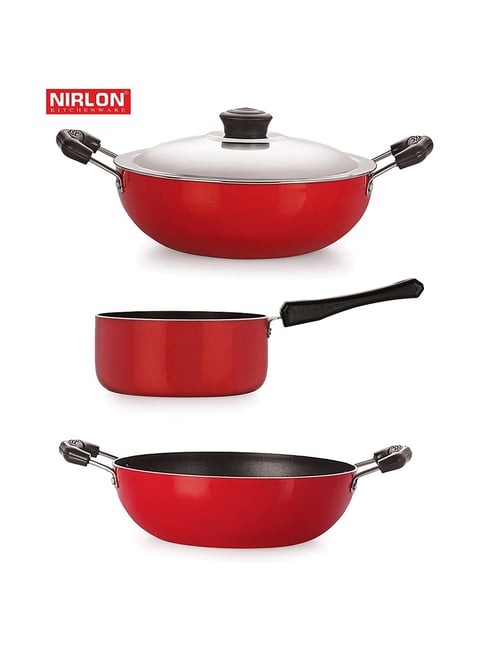 Nirlon Non-Stick Red Aluminium Cooking Ware Set of 3 piece-Nirlon-HomeFurnishing-TATA CLIQ