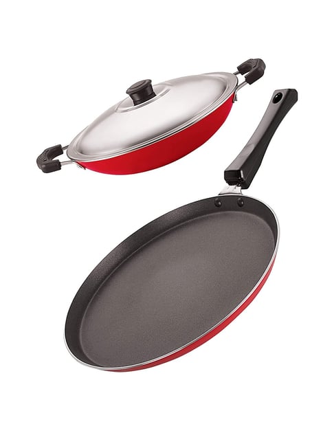 Nirlon Non-Stick Red Aluminium Tawa & Appa chatti cookware cooking set-Nirlon-HomeFurnishing-TATA CLIQ