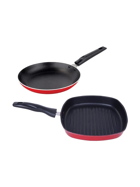 Nirlon Non-Stick Red Aluminium Tapper Pan & Grill Pan Combo Set