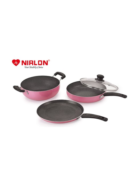 Buy Pink Cookware Gift Set with Glass Lid Spoon set of 7-Piece
