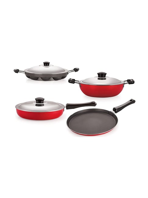 Nirlon Non-Stick Red Aluminium Kitchenware Kitchen Cooking Essential Combo Set-Nirlon-HomeFurnishing-TATA CLIQ