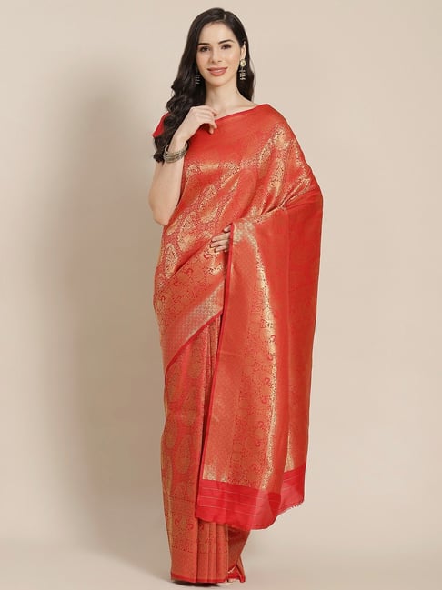 Sharaa Ethnica  Pink Silk Blend Saree With Unstitched Blouse Price in India