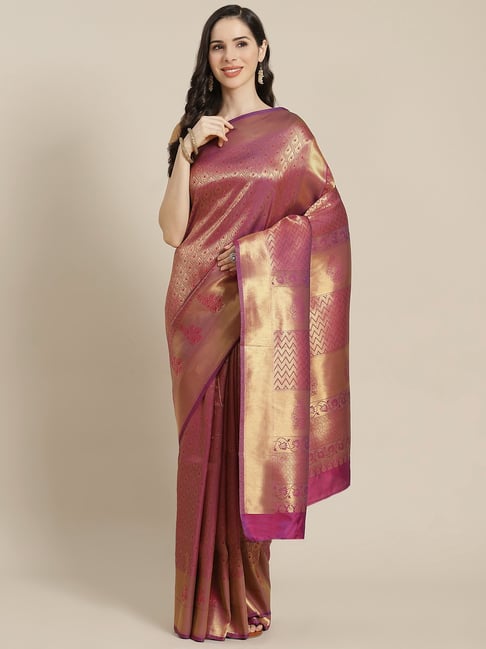 Sharaa Ethnica  Violet Silk Blend Saree With Unstitched Blouse Price in India