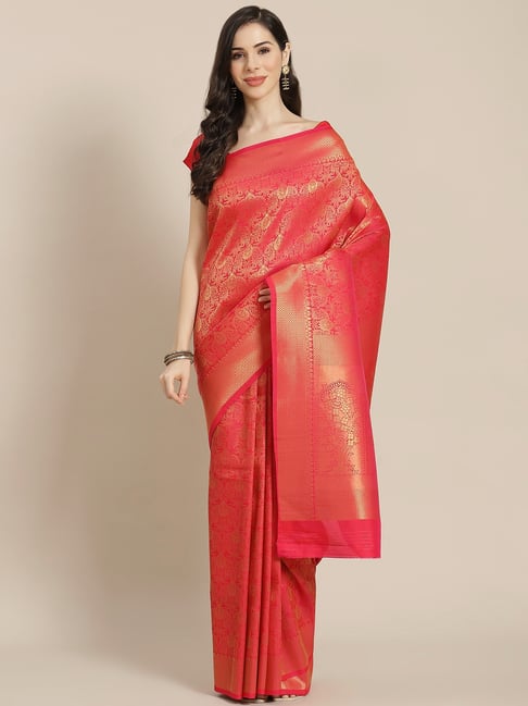 Sharaa Ethnica  Pink Silk Blend Saree With Unstitched Blouse Price in India