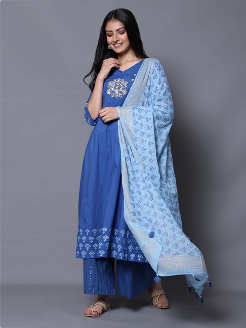 Sakhi jaipur Blue Printed Kurta & Palazzos Price in India