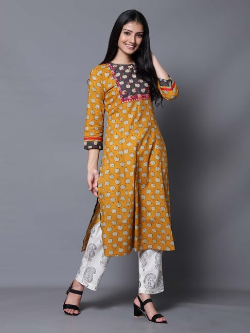 Sakhi jaipur Yellow Printed Kurta & Pant Set Price in India