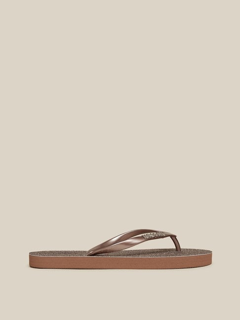 LUNA BLU by Westside Brown Shimmer Detailed Flip-Flops