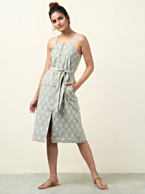 Fabindia Grey Cotton Printed A-Line Dress Price in India