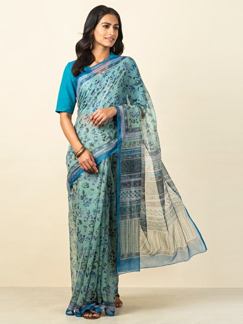 Fabindia Blue Printed Saree Price in India