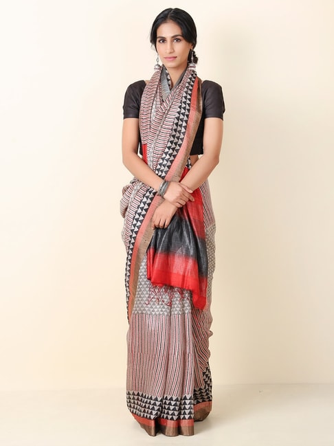 Fabindia Off-White Printed Saree With Unstitched Blouse Price in India