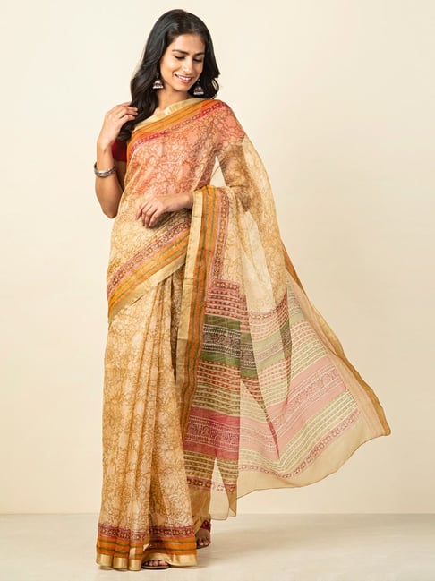 Fabindia Beige Printed Saree Price in India