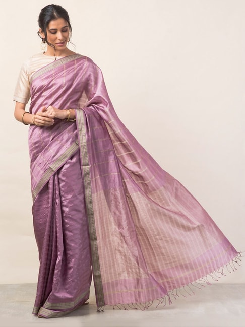 Fabindia Purple Woven Saree With Unstitched Blouse Price in India