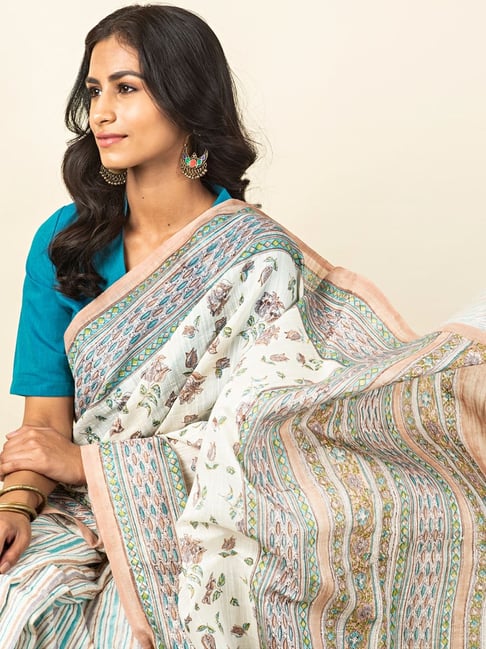 Silk Land Turquoise Woven Saree With Unstitched Blouse