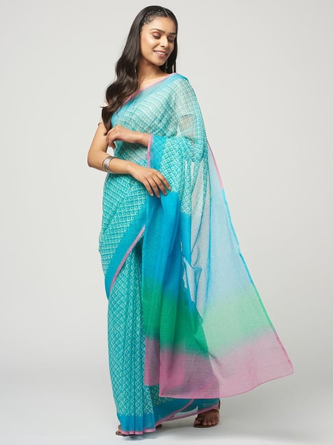 Fabindia Blue Printed Saree Price in India