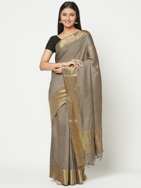 Fabindia Grey Saree With Unstitched Blouse Price in India