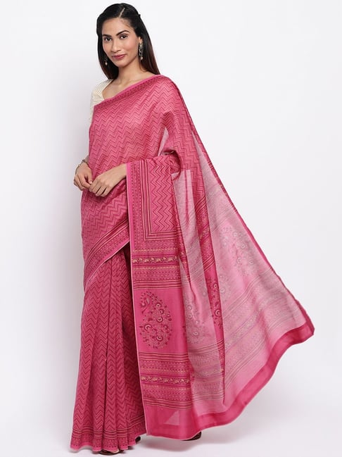 Fabindia Pink Printed Saree Price in India