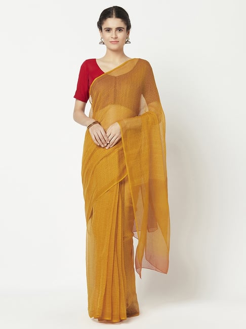 Fabindia Yellow Plain Saree Price in India