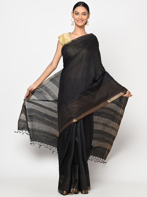 Fabindia Black Saree With Unstitched Blouse Price in India
