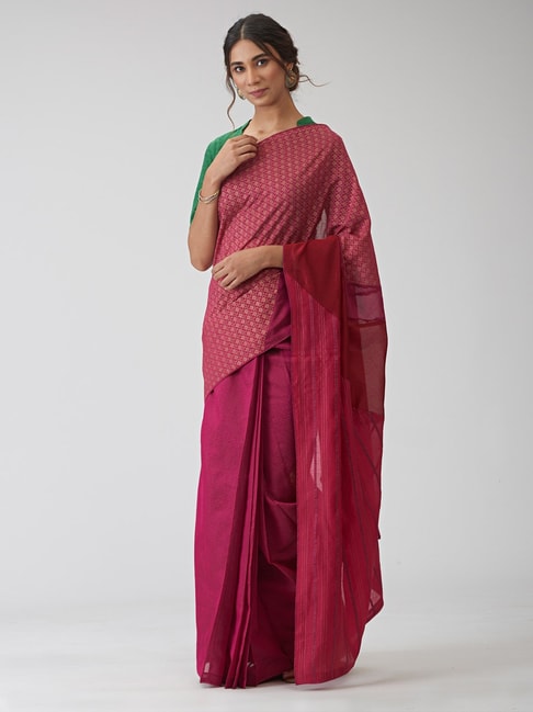 Fabindia Purple Cotton Striped Saree Price in India