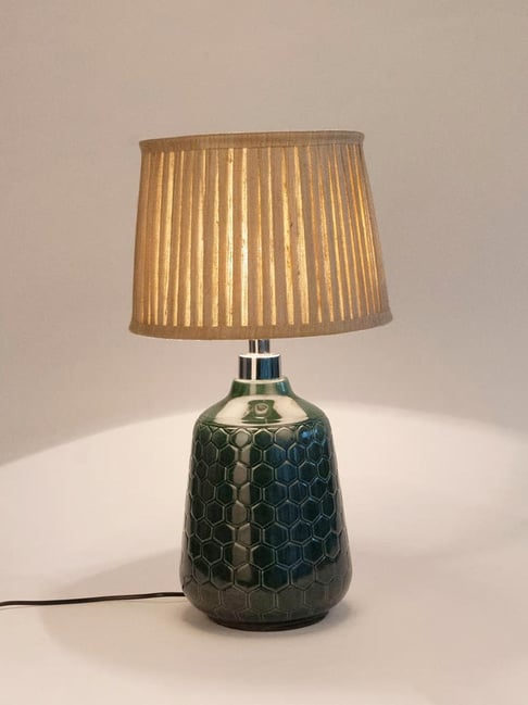 fabindia home Fabindia Teal Ceramic Table Lamp without Shade - Set of 1-picture-20