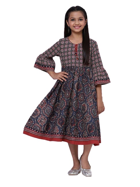 BIBA Girls Navy & Red Printed Dress